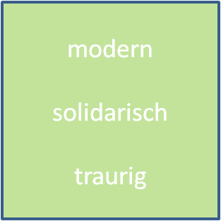 modern, solidarisch, traurig